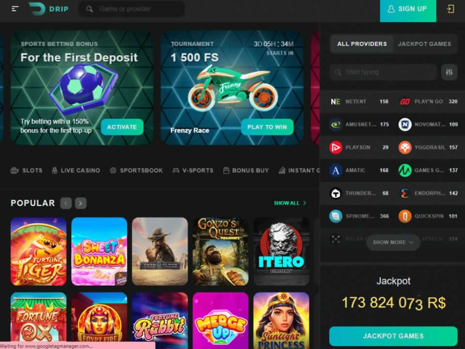 O menu do site inclui slots, roleta, pôquer, jogos ao vivo, jogos de mesa, loterias e muito mais.